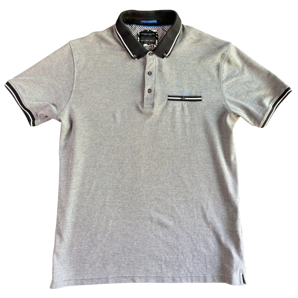 Denim & Flower Ricky Singh Mens‎ Gray Tipped Short Sleeve Polo Shirt Size M